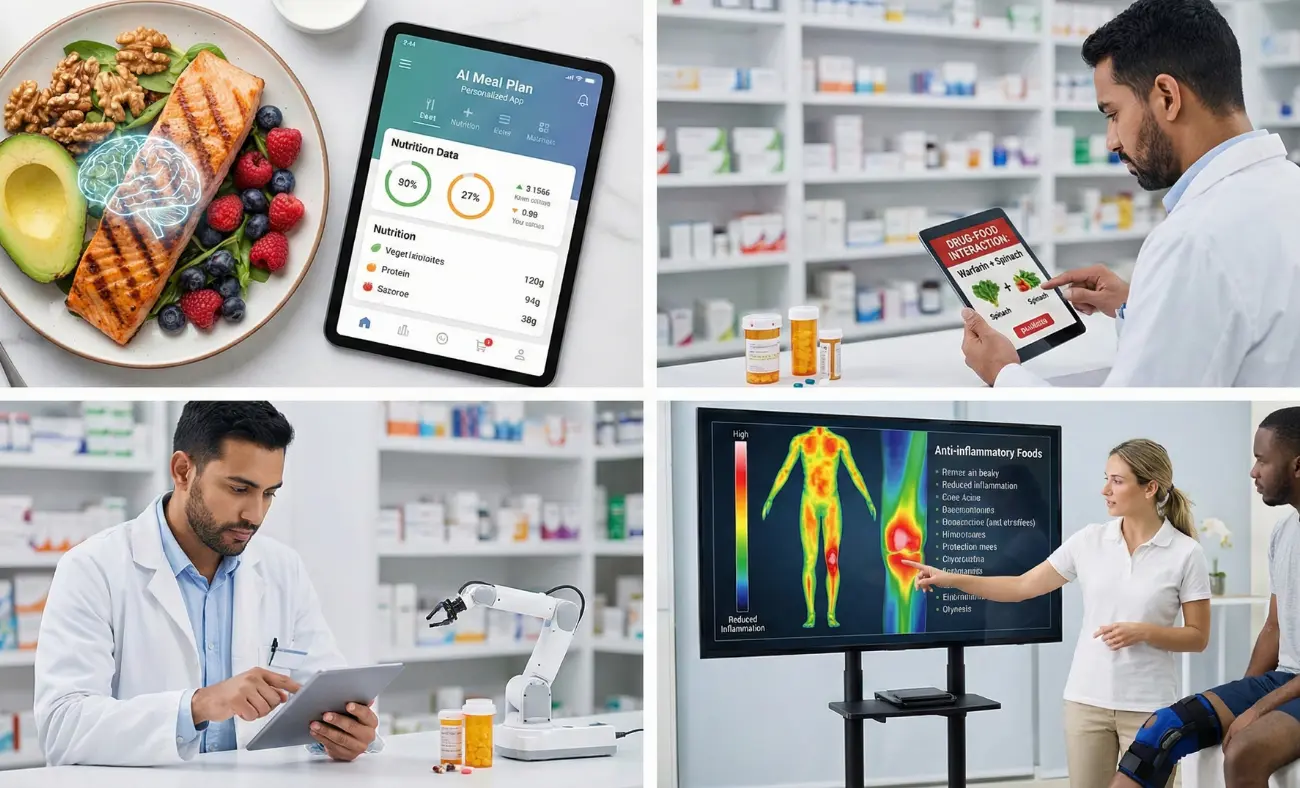 أخصائي رعاية صحية في عيادة يناقش مع مريض أهمية الالتزام بخطة التغذية العلاجية لتحسين حالته الصحية.