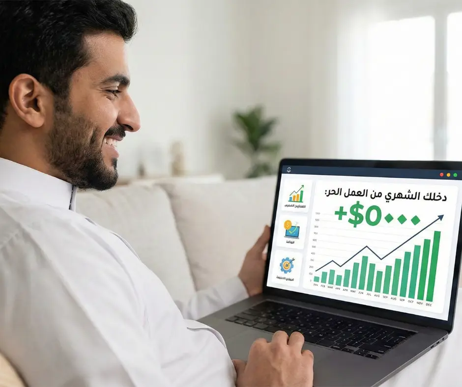 لوحة تحكم تظهر نمو الأرباح الشهرية من العمل الحر في مجال كتابة المحتوى الطبي.